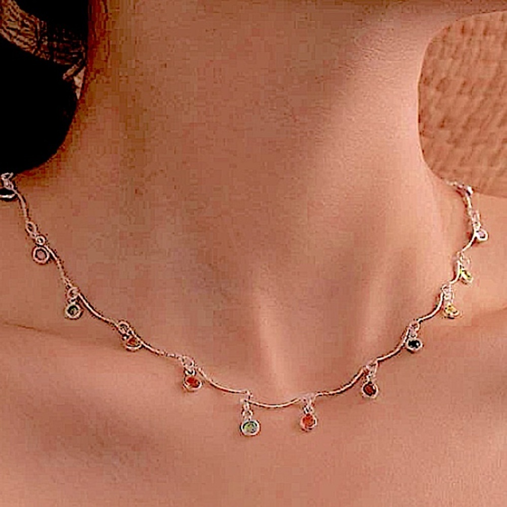 Sterling Silver Plated Gemstone Drop Necklace - Picture 3 of 9